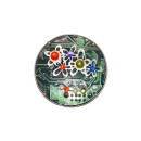 broche aimantée ronde "Insolente" réalisée à partir d’un circuit imprimé vert